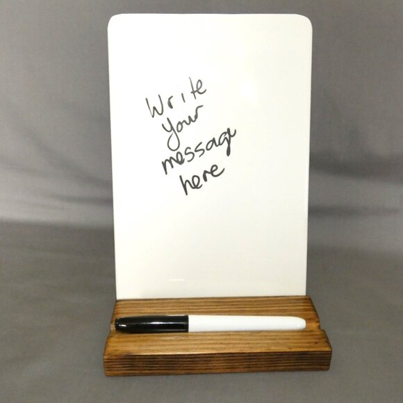 Desktop Whiteboard With Wood Stand, 6" x 9" Ceramic Dry Erase Message Memo Board - Picture 4 of 5